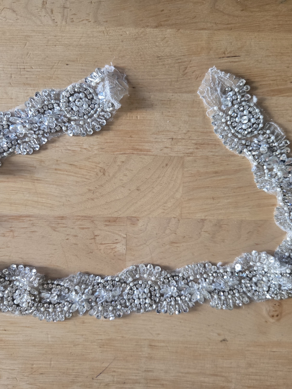 Beaded Lace Bridal Sash - Silver